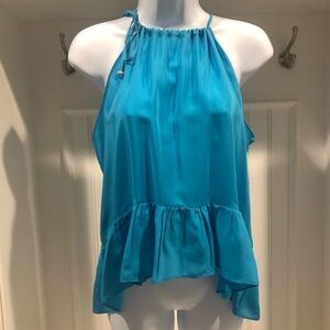 Blue silky shirt - Aum-Couture teal sleeveless shirt w/adjustable tie